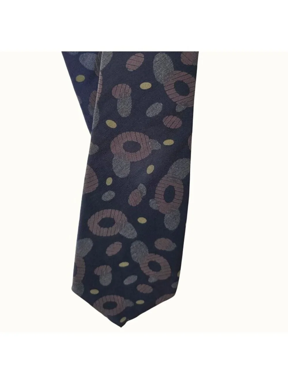 YSL Vintage 90s Tie Blu-Gray Brown Abstract Spot Pebble Silk Necktie 3.5”